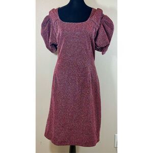 NWOT Ivy City Co Nina Bow Puff Sleeve Holiday Sparkle Women's Burgundy Dress 1X
